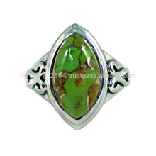 Natural Green Copper Turquoise Atraente Gemstone &amp; 925 Sterling Silver Simples Design Anel